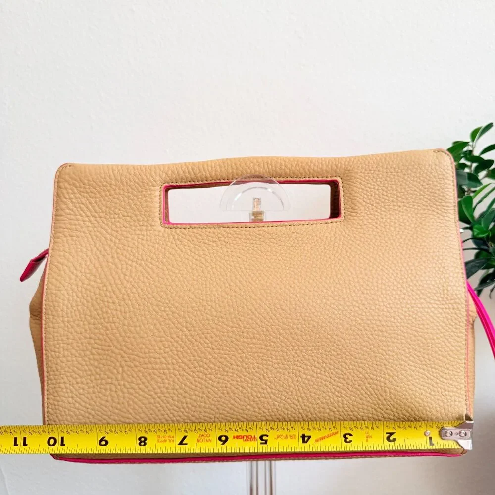 Coach Bleecker F51635 Pocket In Edgepaint Camel Pink Ruby Leather Clutch Bag
